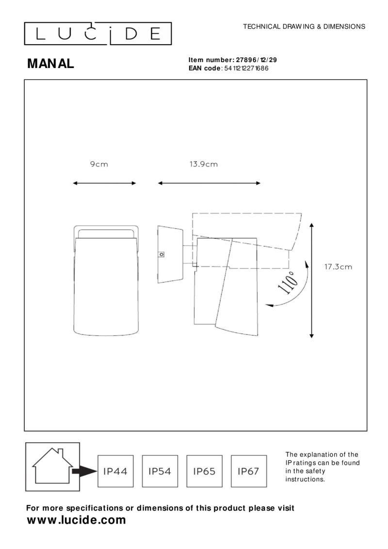 Lucide MANAL - Vonkajšie nástenné bodové svietidlo - LED - 1x12W 3000K - IP65 - Antracit